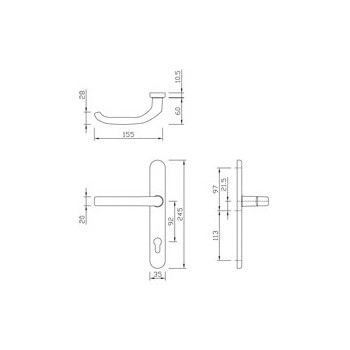 Drücker-SZ gQ DG58 PZ92 INNEN STAHL MAT